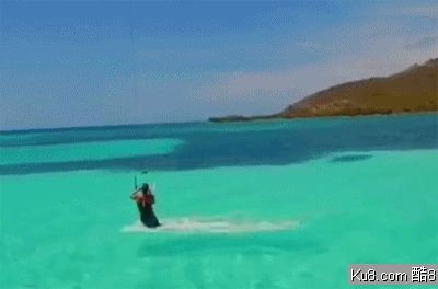 GIF动态图：惊险的海上滑翔伞