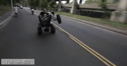 GIF动态图：秀摩托特技被车撞
